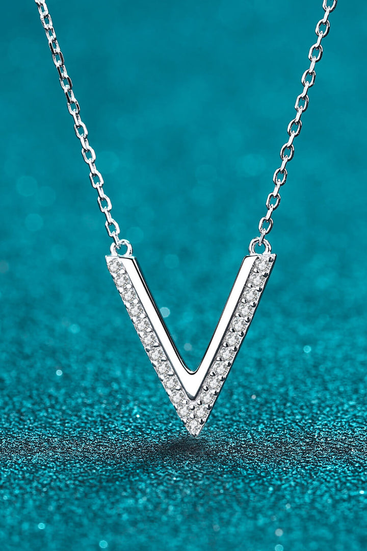 Sterling Silver V Letter Pendant Necklace - Necklaces - FITGGINS