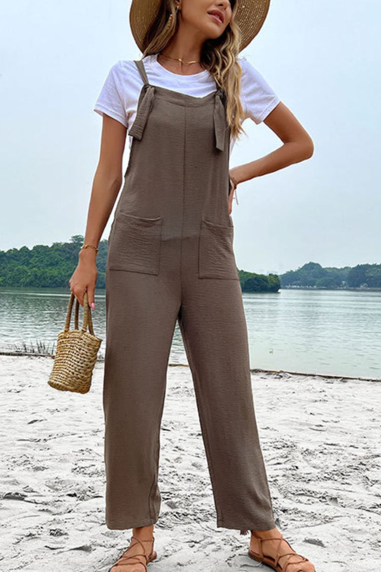 Straight Leg Jumpsuit with Pockets - Pants - FITGGINS
