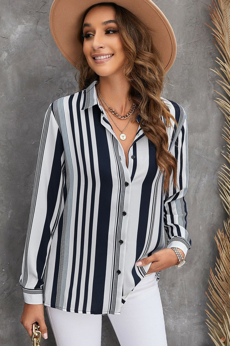 Striped Button-Down Long Sleeve Shirt