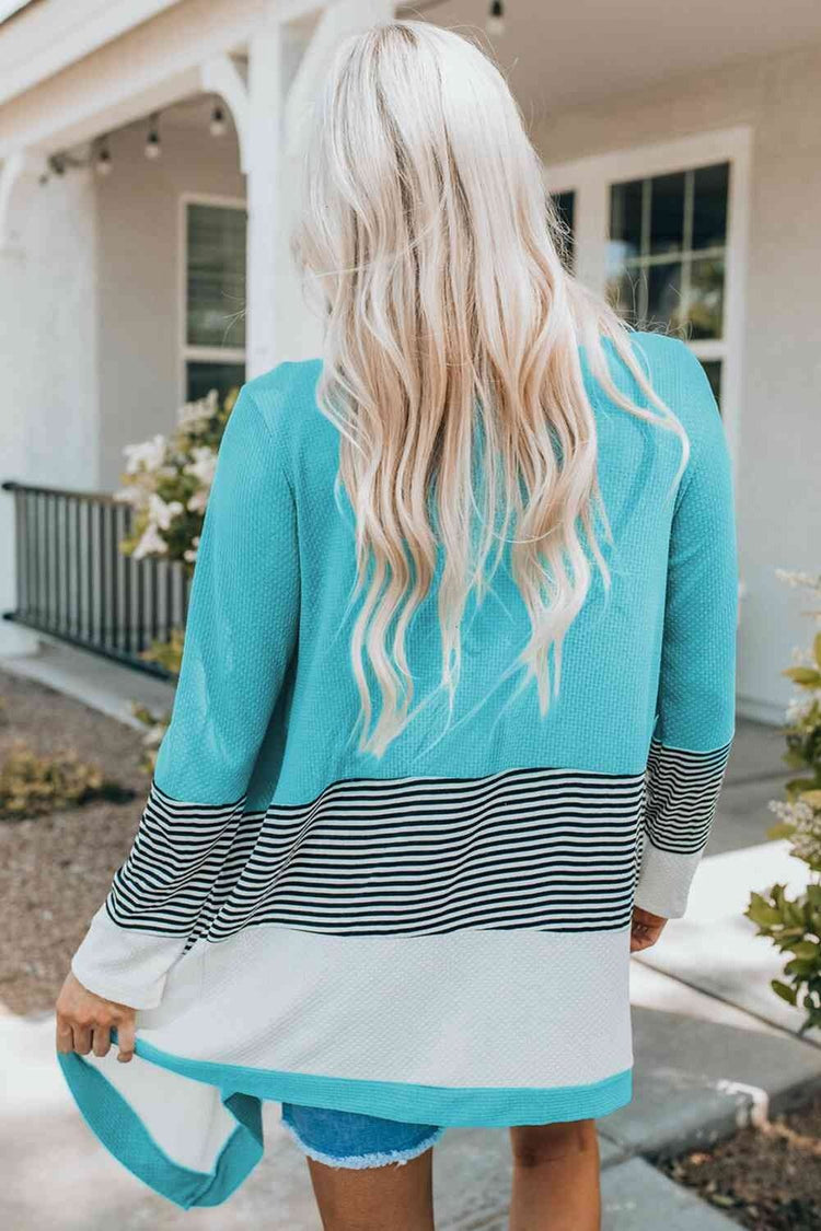 Striped Color Block Open Front Cardigan - Cardigans - FITGGINS