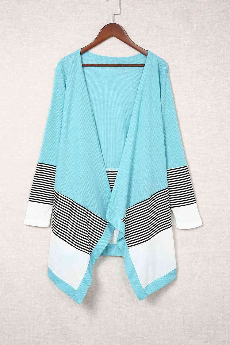 Striped Color Block Open Front Cardigan - Cardigans - FITGGINS