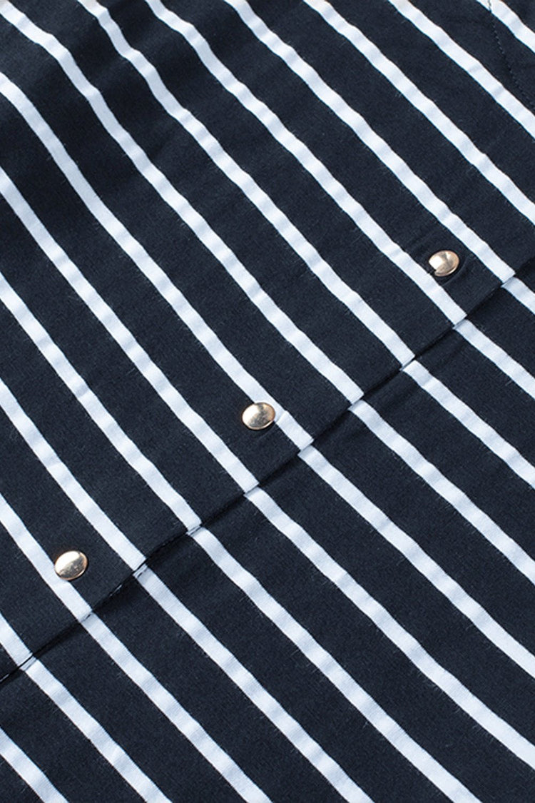 Striped Half Button Frill Trim Top