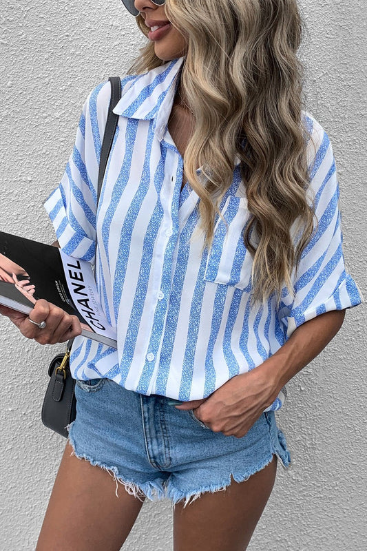 Striped Half Sleeve Shirt - Shirts - FITGGINS