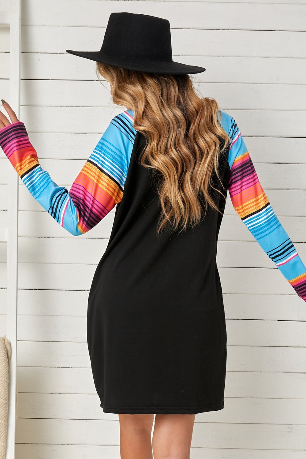 Striped Long Raglan Sleeve Round Neck Dress - Casual & Maxi Dresses - FITGGINS