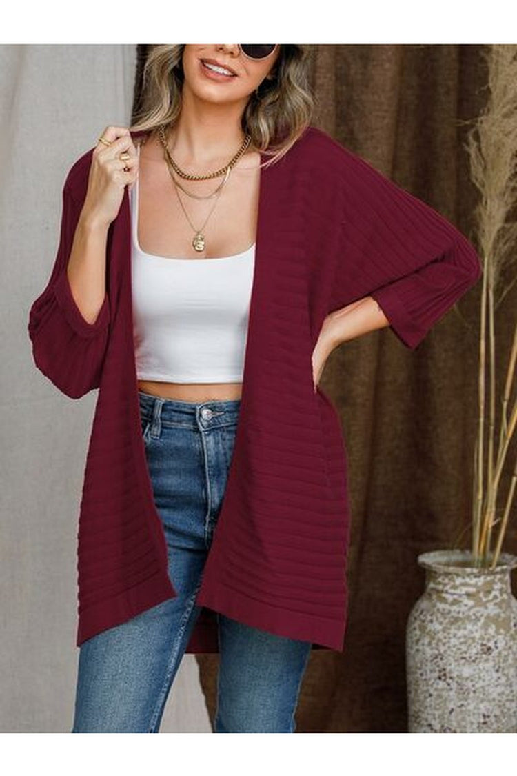 Striped Open Front Knit Cardigan - Cardigans - FITGGINS