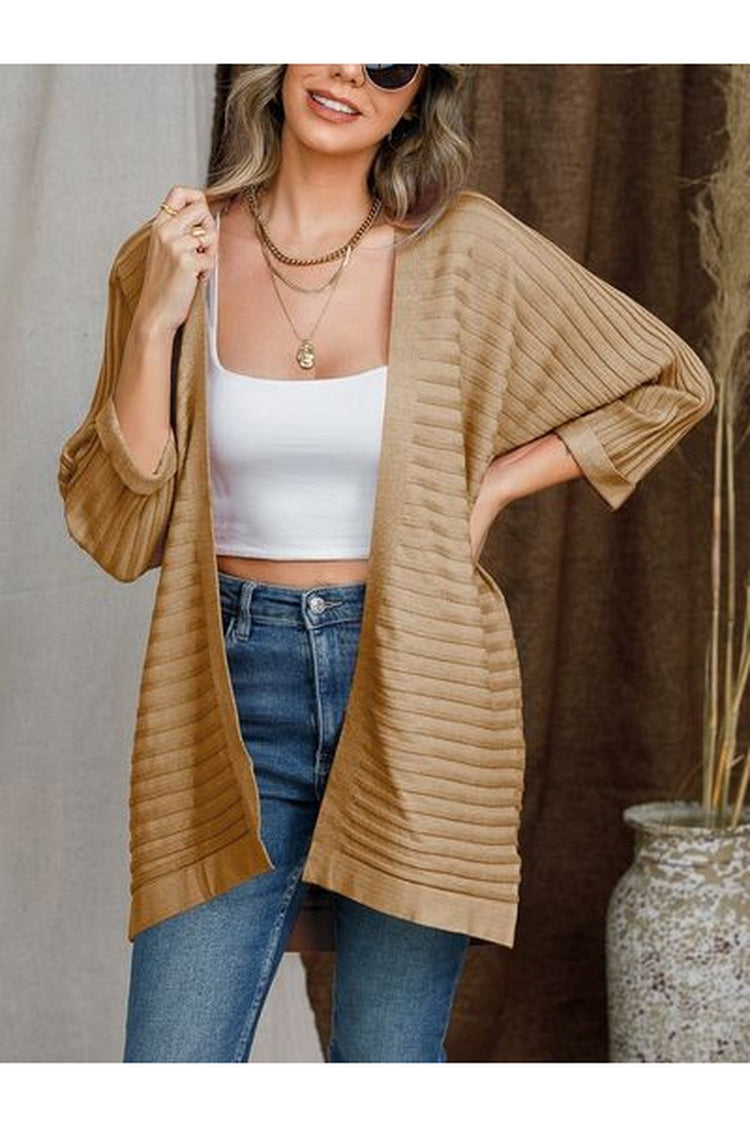 Striped Open Front Knit Cardigan - Cardigans - FITGGINS