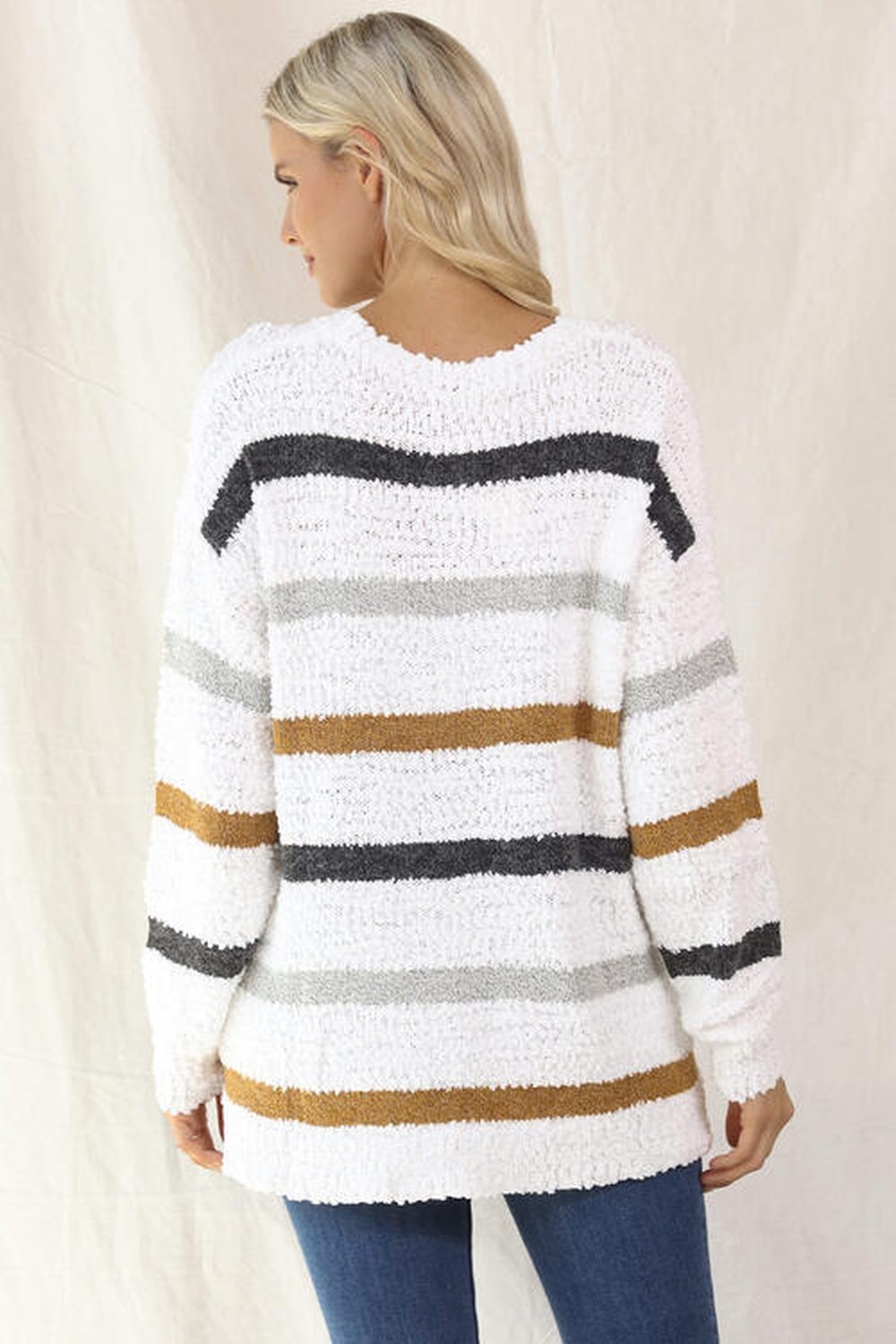 Striped Round Neck Long Sleeve Sweater - Pullover Sweaters - FITGGINS