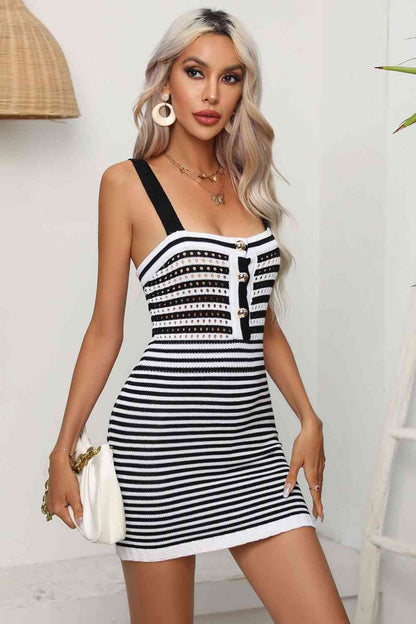 Striped Straight Neck Bodycon Dress - Sweater Dresses - FITGGINS