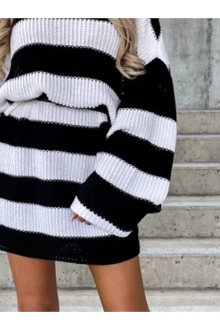 Striped Turtleneck Sweater Dress - Casual & Maxi Dresses - FITGGINS