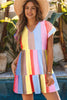 Striped V-Neck Short Sleeve Dress
