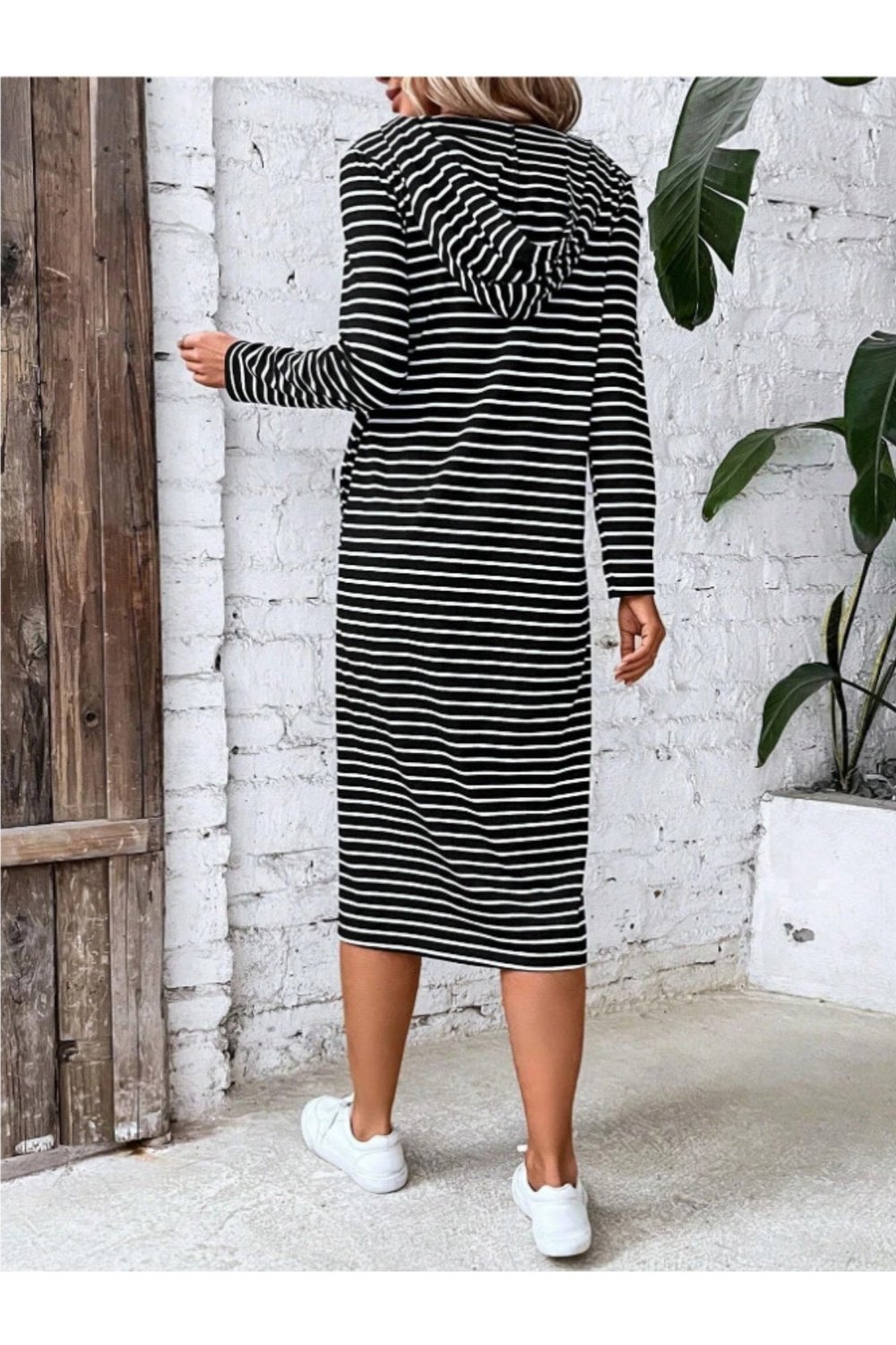 Striped Zip Front Hooded Dress - Casual & Maxi Dresses - FITGGINS