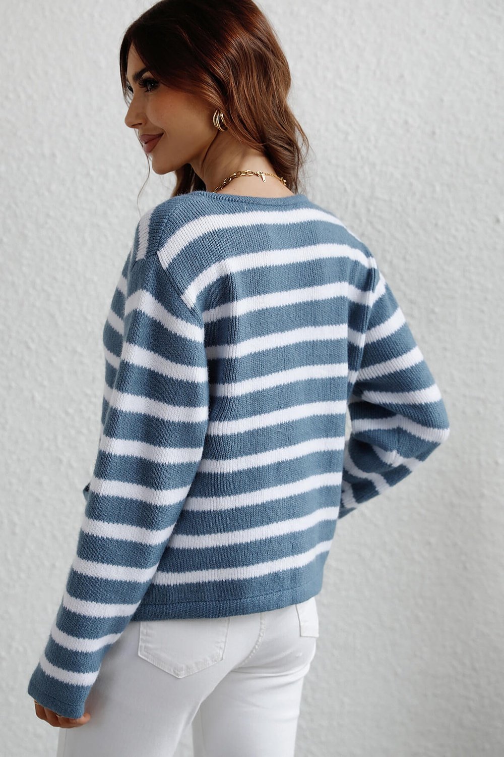 Striped Button Front Cardigan - Cardigans - FITGGINS