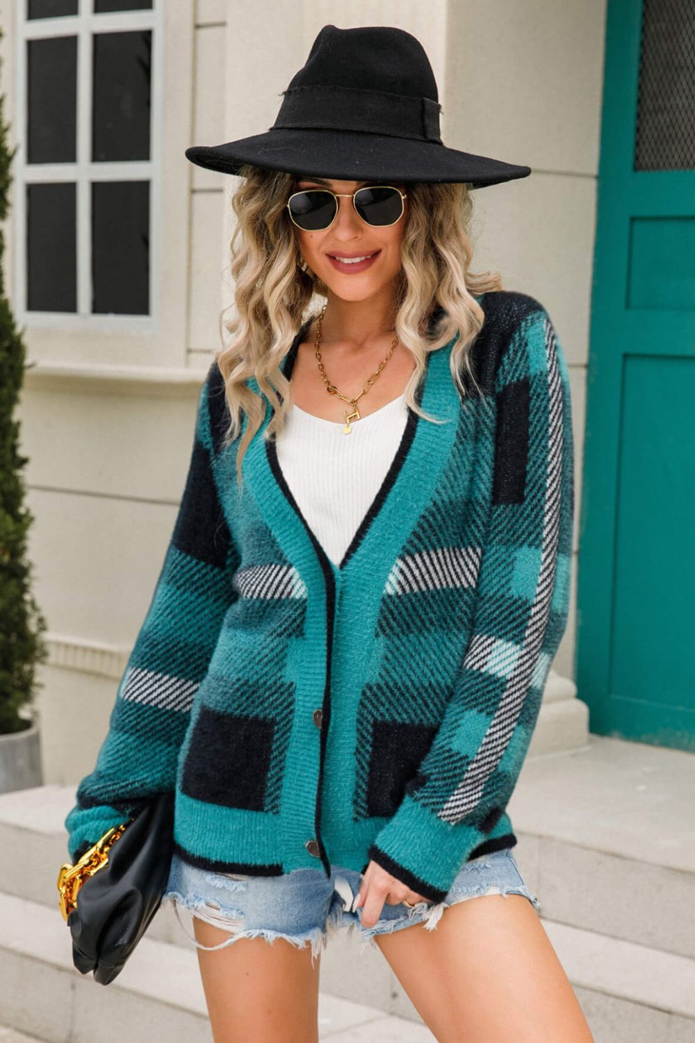 Striped Button-Front Fuzzy Cardigan - Cardigans - FITGGINS