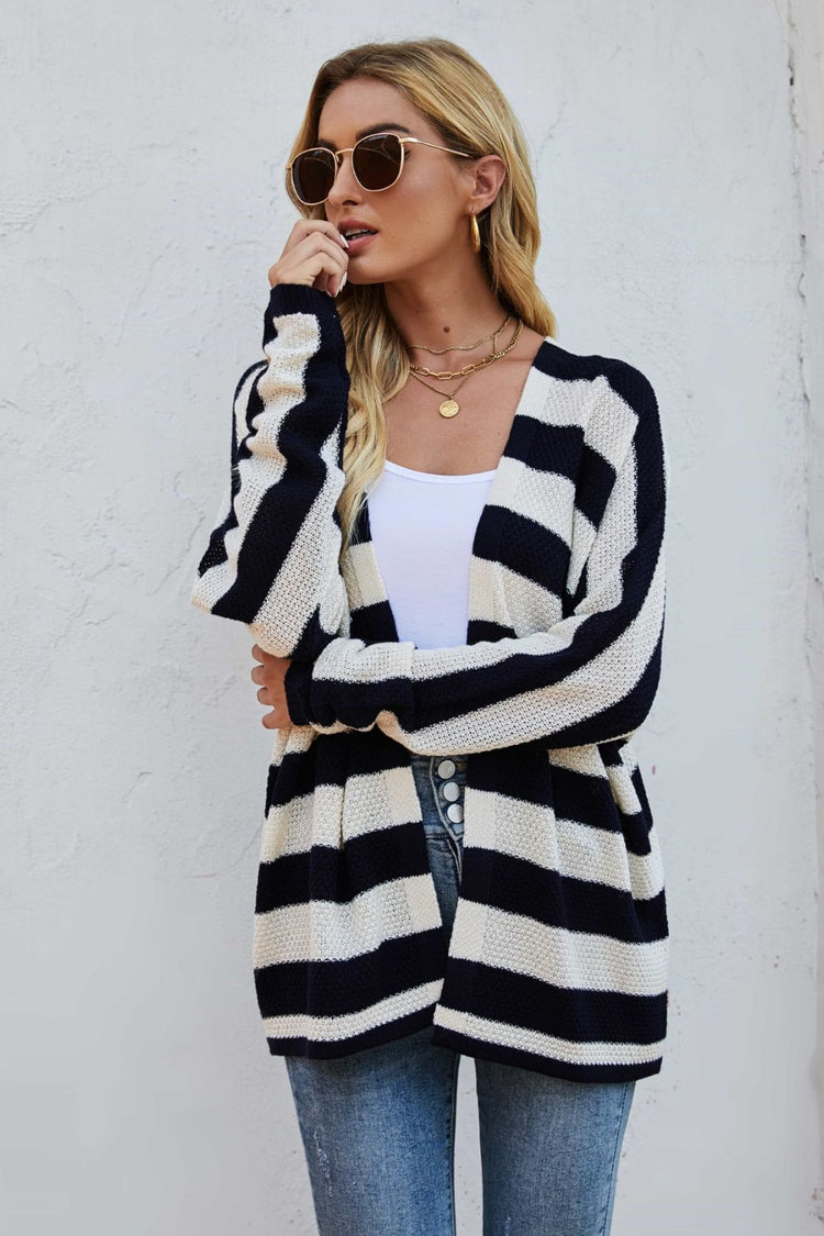 Striped Dolman Sleeve Open Front Cardigan - Cardigans - FITGGINS