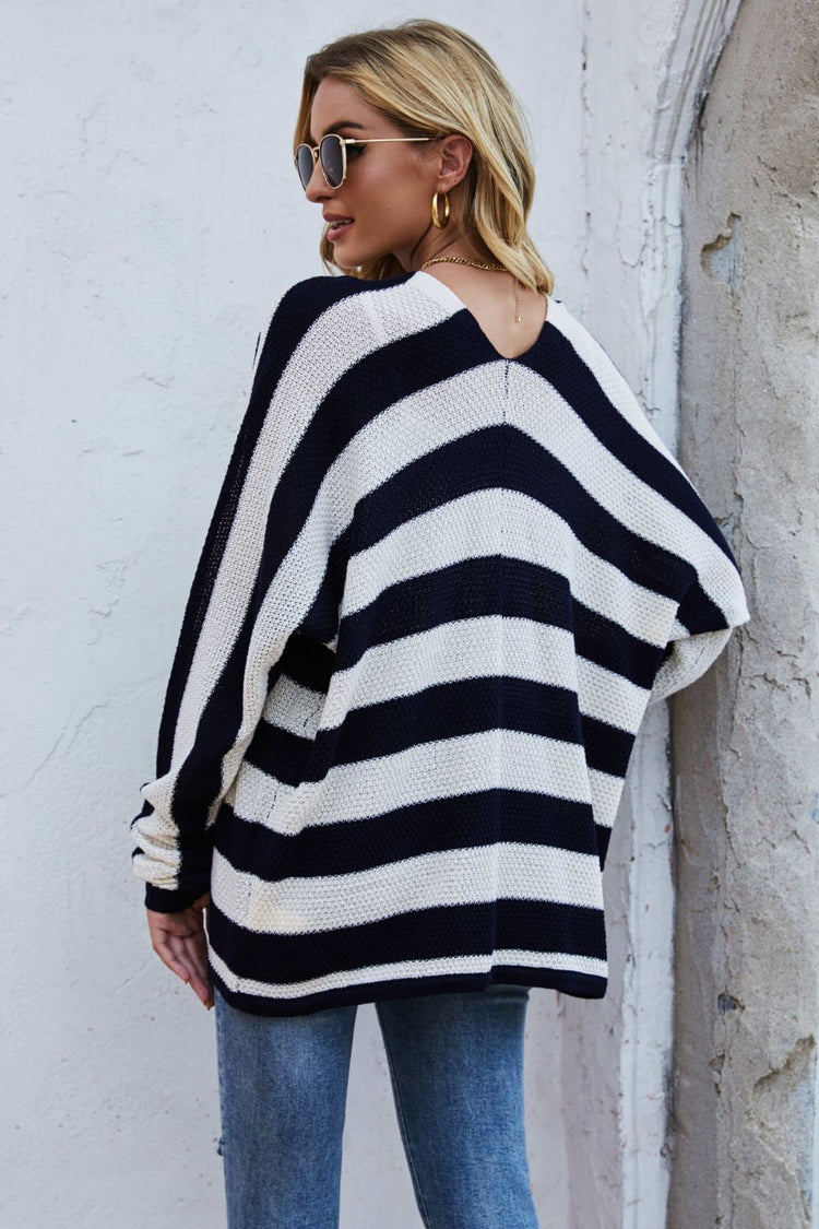 Striped Dolman Sleeve Open Front Cardigan - Cardigans - FITGGINS