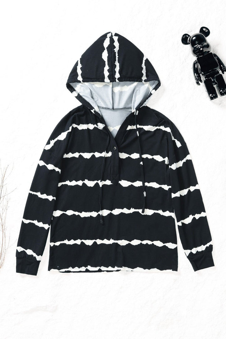 Striped Half-Button Drawstring Hoodie - Sweatshirts & Hoodies - FITGGINS