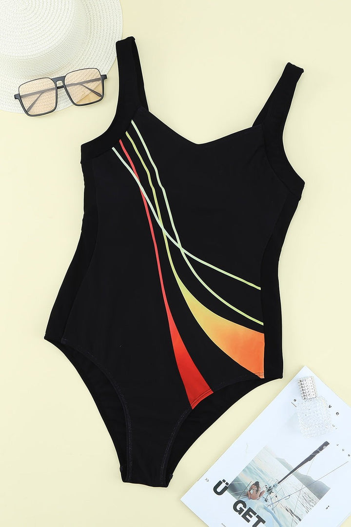 Striped Sleeveless One-Piece Swimsuit - Swimwear One-Pieces - FITGGINS