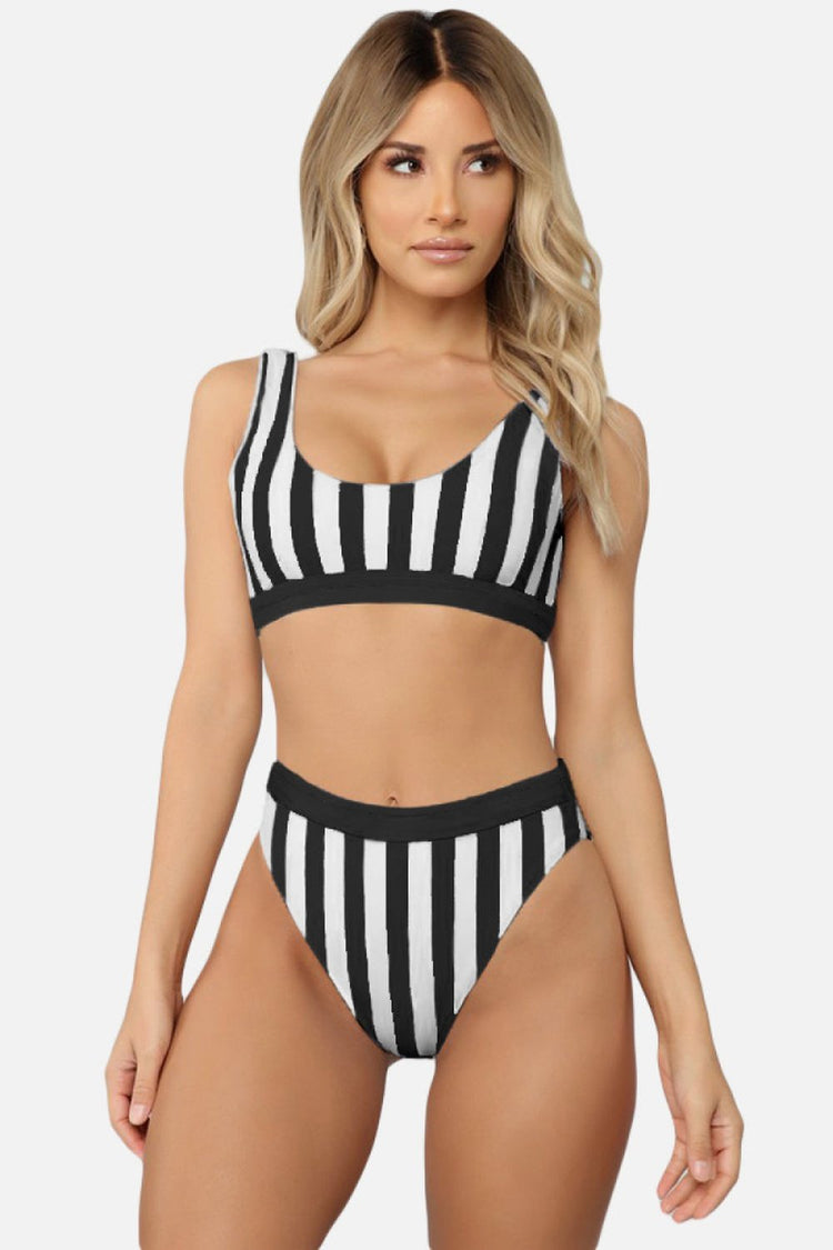 Striped Tank High Waist Bikini - Bikinis & Tankinis - FITGGINS