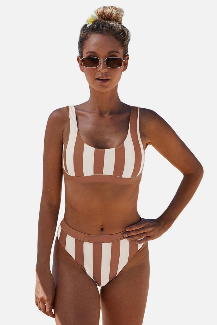 Striped Tank High Waist Bikini - Bikinis & Tankinis - FITGGINS