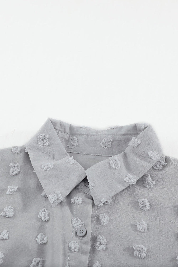 Swiss Dot Button-Up Long Sleeve Shirt - Shirts - FITGGINS