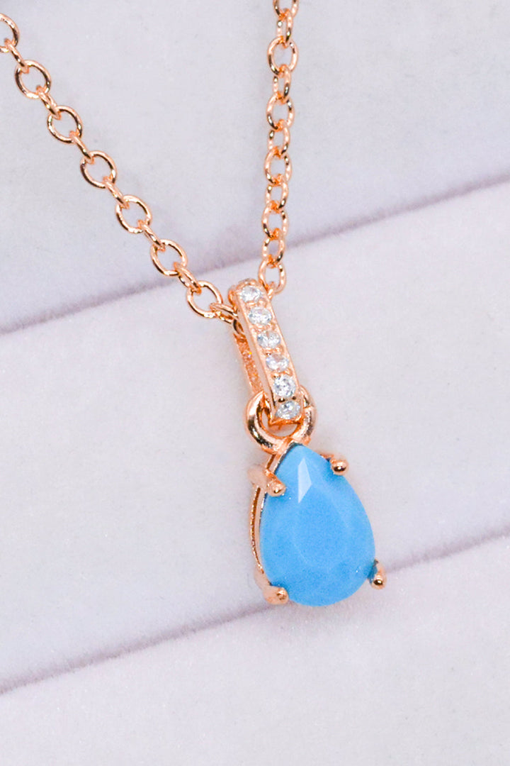 Teardrop Turquoise 4-Prong Pendant Necklace - Necklaces - FITGGINS