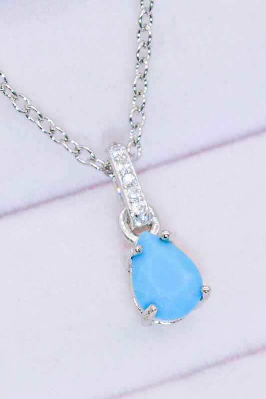 Teardrop Turquoise 4-Prong Pendant Necklace - Necklaces - FITGGINS