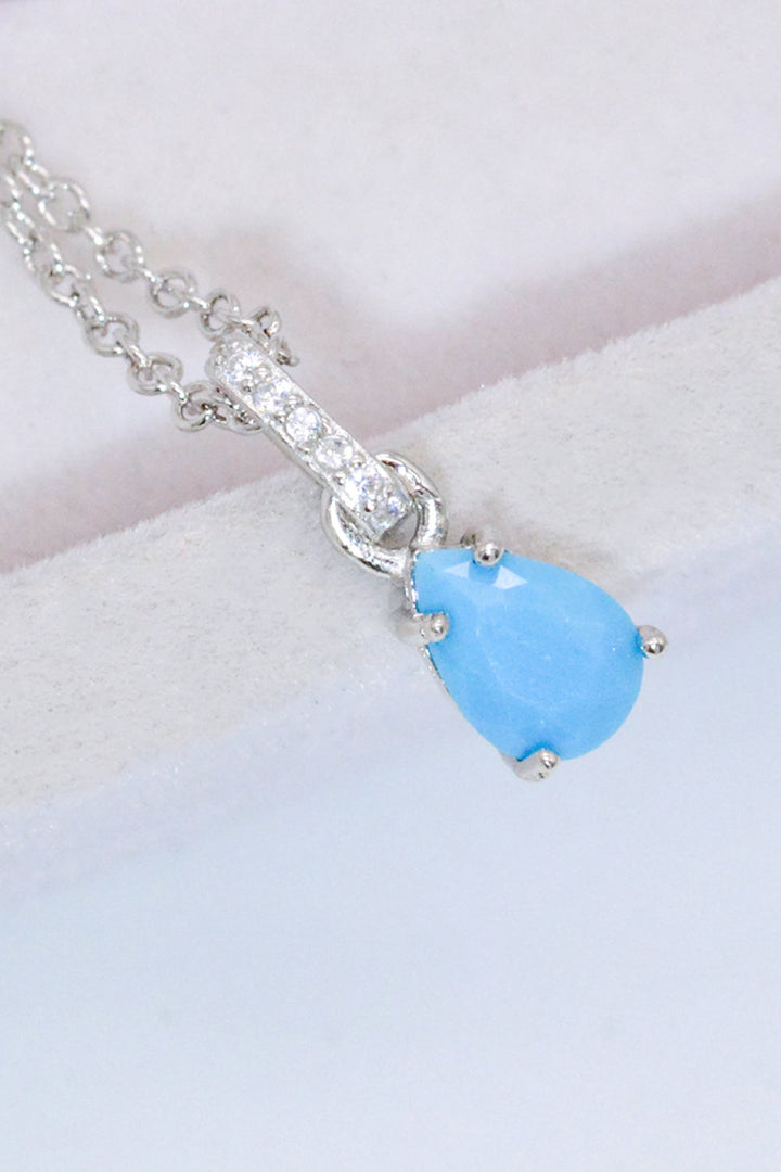 Teardrop Turquoise 4-Prong Pendant Necklace - Necklaces - FITGGINS