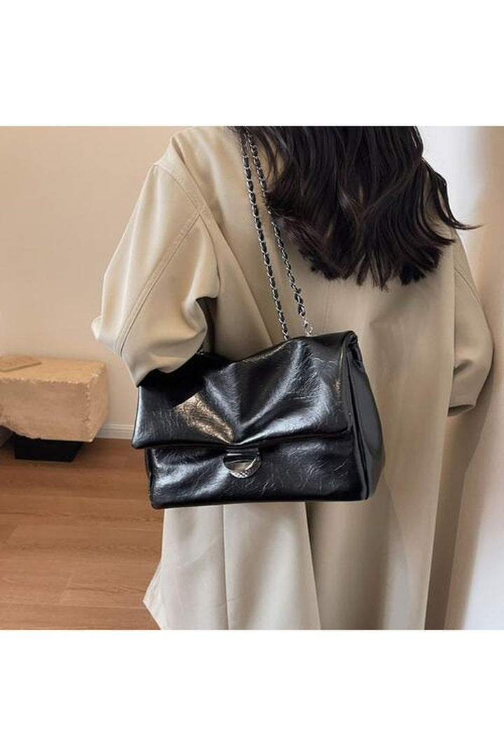 Textured PU Leather Shoulder Bag - Handbag - FITGGINS