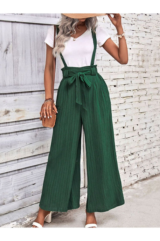 Tie Belt Wide Leg Overalls - Pants - FITGGINS