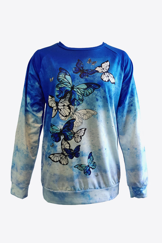 Tie-Dye Butterfly Graphic Raglan Sleeve Sweatshirt - Sweatshirts & Hoodies - FITGGINS