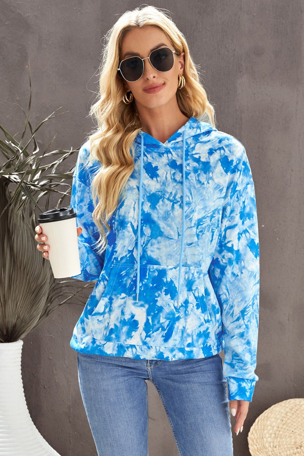 Tie-Dye Drawstring Hoodie with Pocket - Sweatshirts & Hoodies - FITGGINS