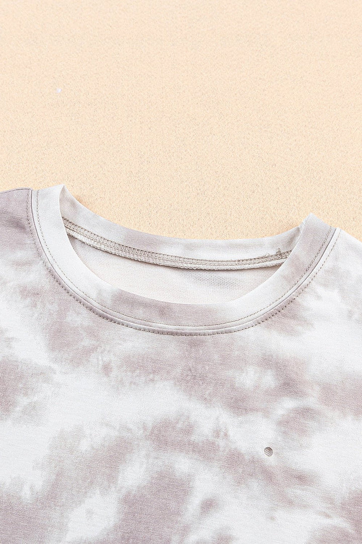 Tie-Dye Round Neck Short Sleeve Tunic Tee - T-Shirts - FITGGINS
