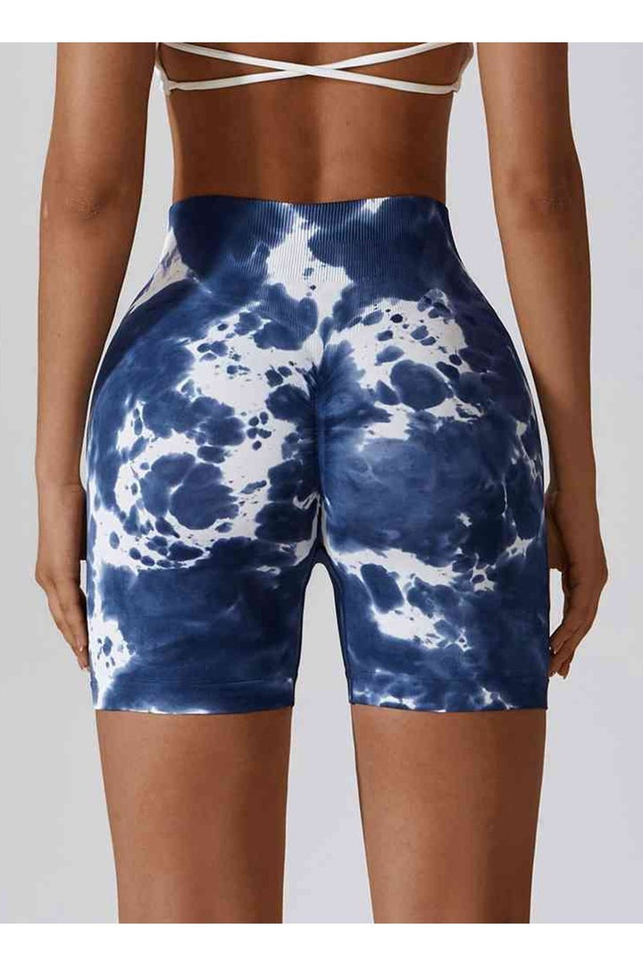 Tie Dye Wide Waistband Slim Fit Sports Shorts - Short Leggings - FITGGINS