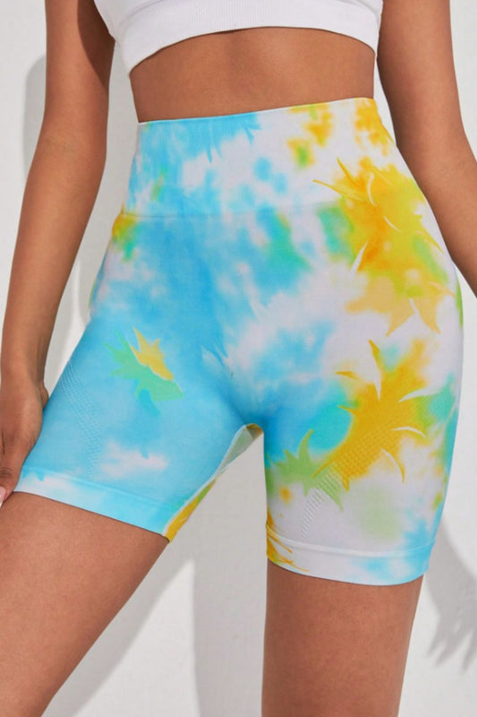 Tie-Dye Wide Waistband Sports Shorts - Short Leggings - FITGGINS