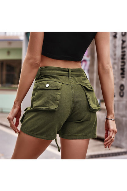 Tie Front Denim Shorts with Pocket - Denim Shorts - FITGGINS