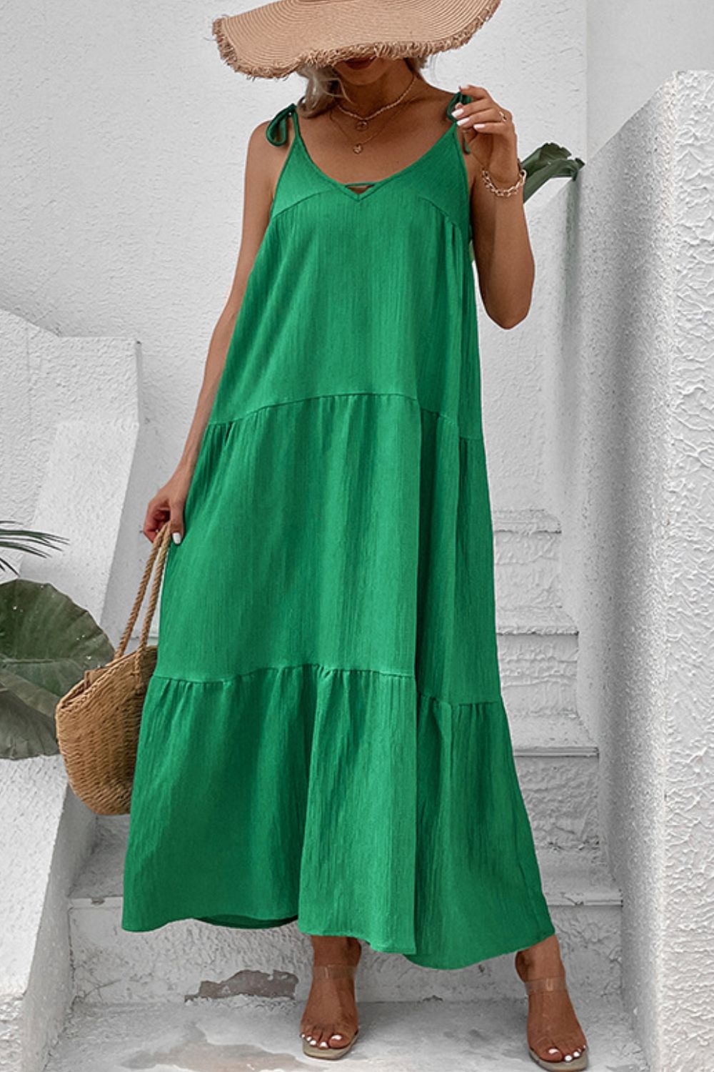 Tie-Shoulder Tiered Maxi Dress - Casual & Maxi Dresses - FITGGINS