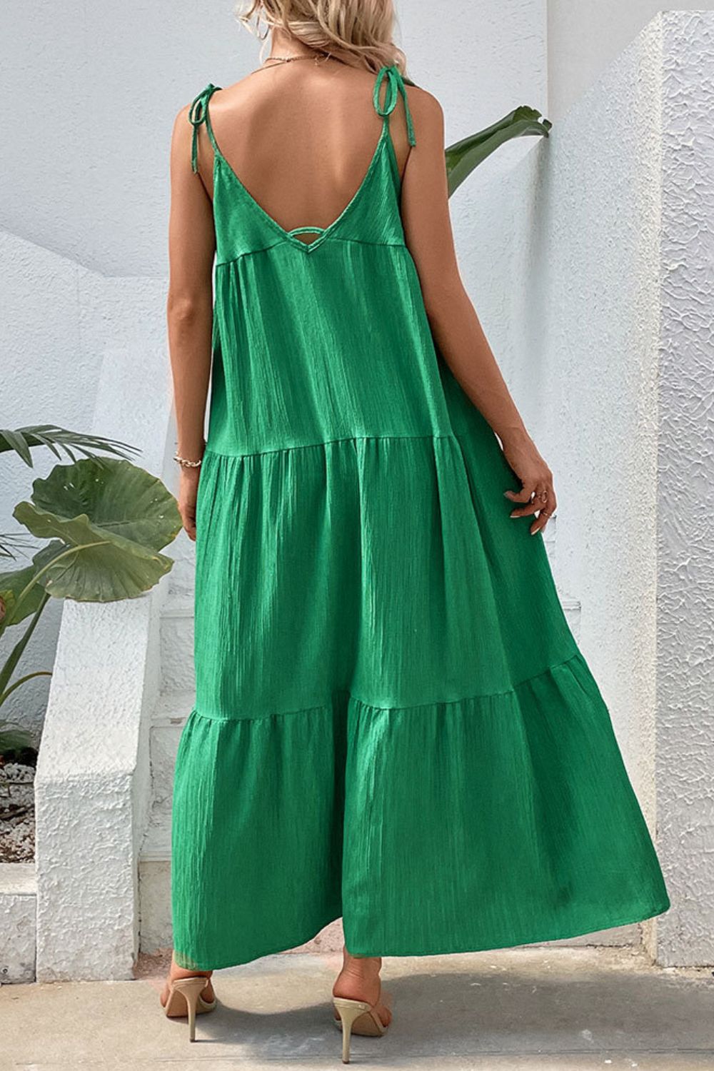 Tie-Shoulder Tiered Maxi Dress - Casual & Maxi Dresses - FITGGINS