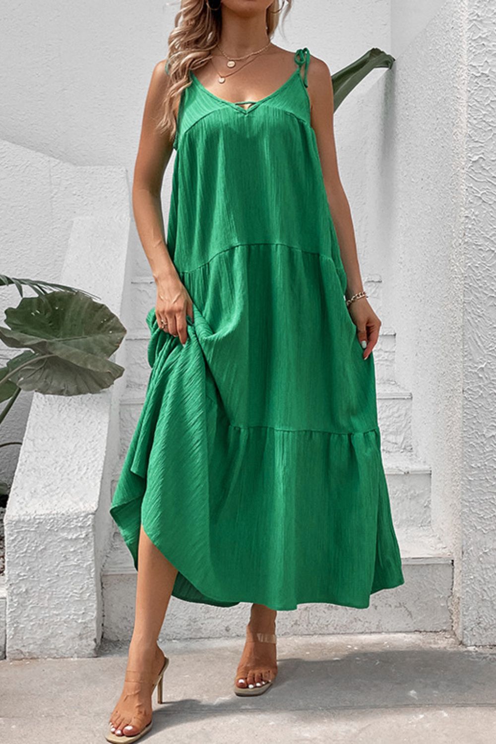 Tie-Shoulder Tiered Maxi Dress - Casual & Maxi Dresses - FITGGINS