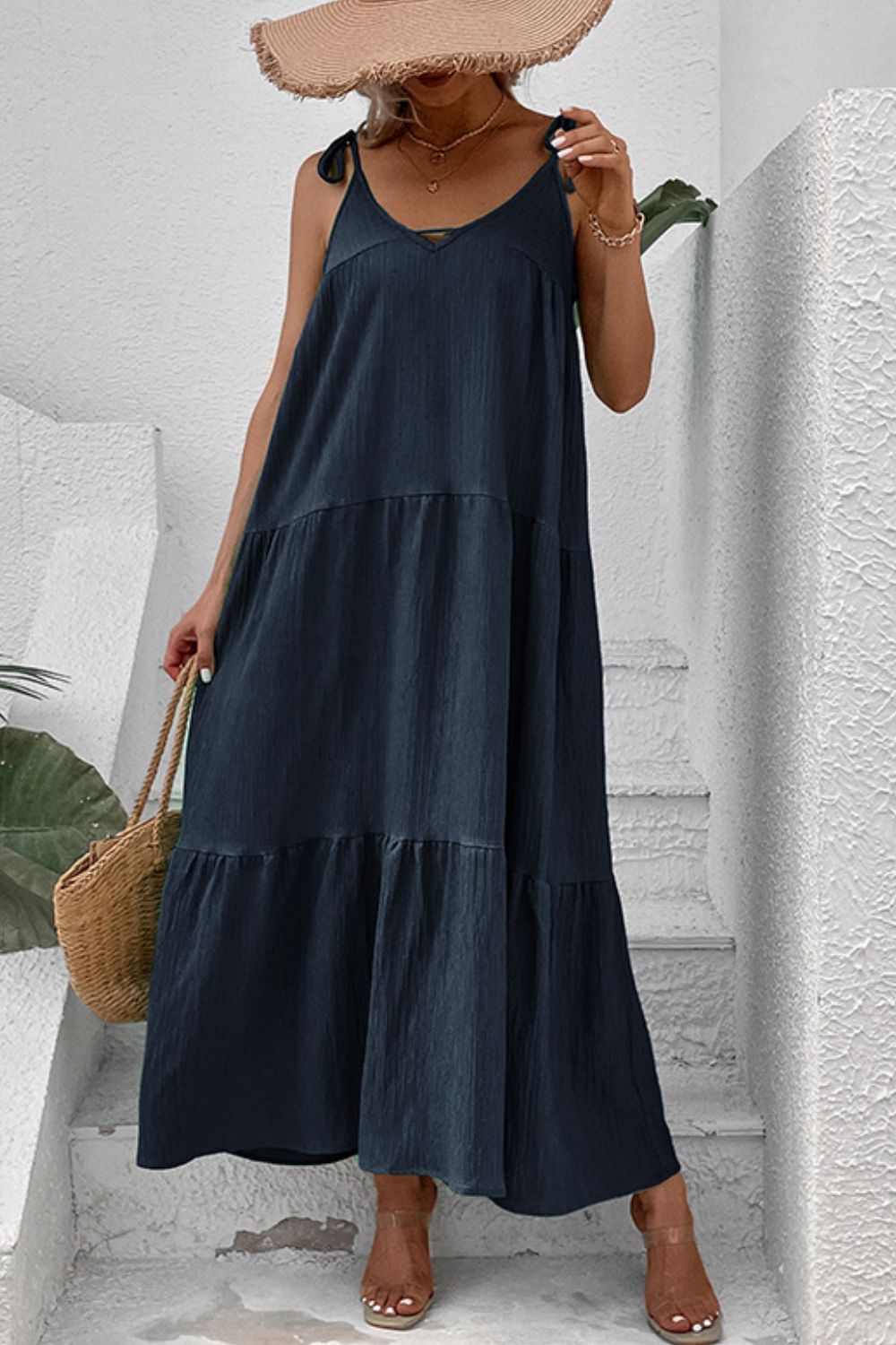 Tie-Shoulder Tiered Maxi Dress - Casual & Maxi Dresses - FITGGINS