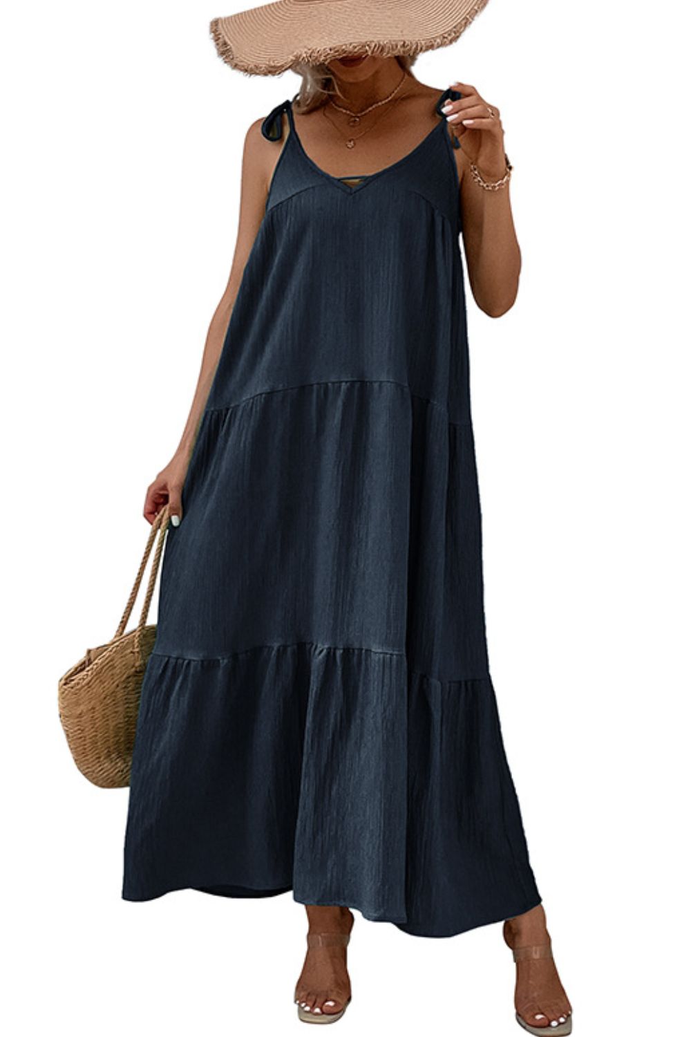 Tie-Shoulder Tiered Maxi Dress - Casual & Maxi Dresses - FITGGINS