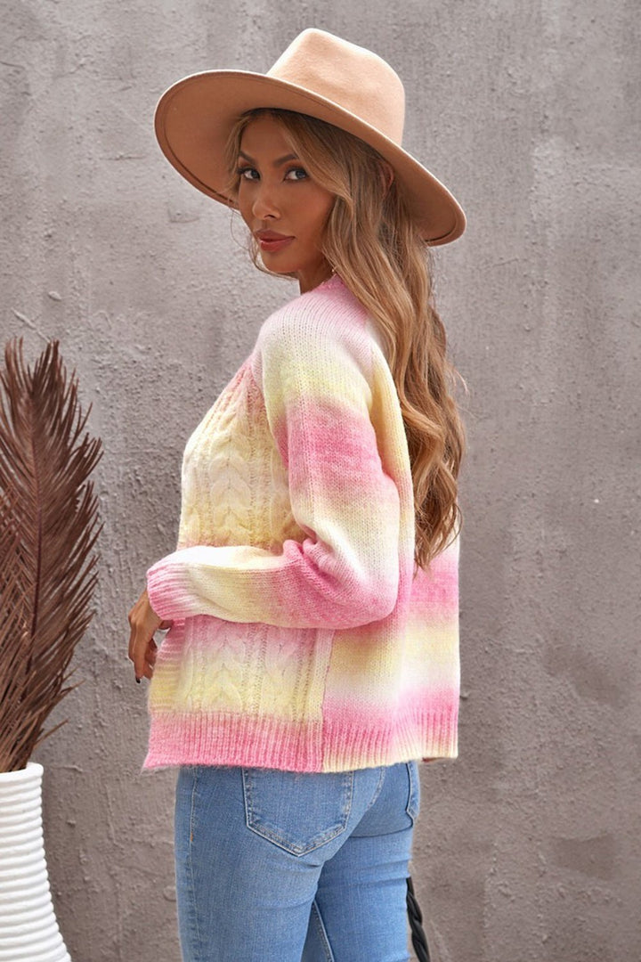 Tie-Dye Cable-Knit Raglan Sleeve Open Front Cardigan - Cardigans - FITGGINS