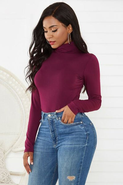 Turtleneck Long Sleeve Bodysuit - Bodysuit - FITGGINS