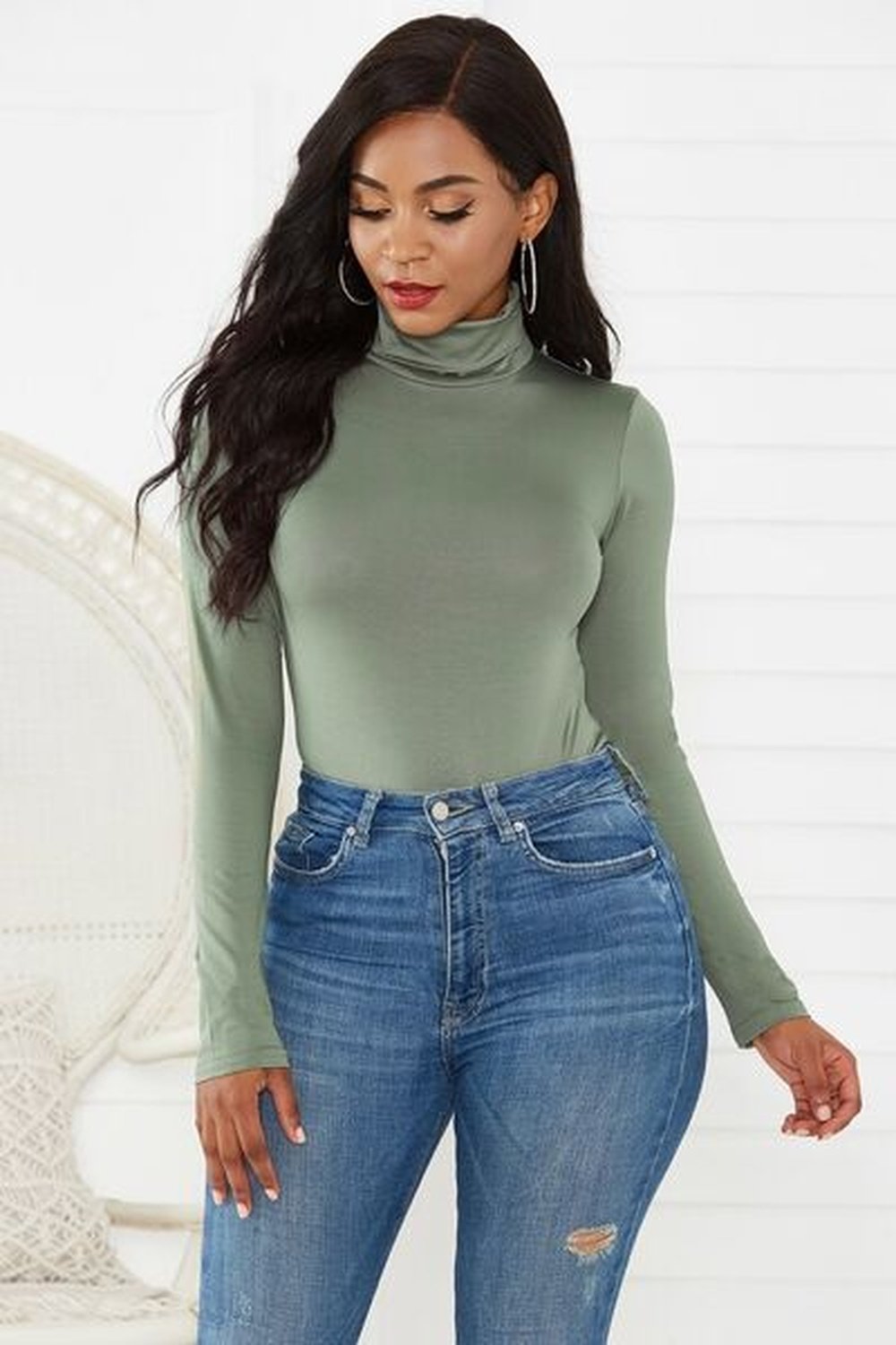 Turtleneck Long Sleeve Bodysuit - Bodysuit - FITGGINS