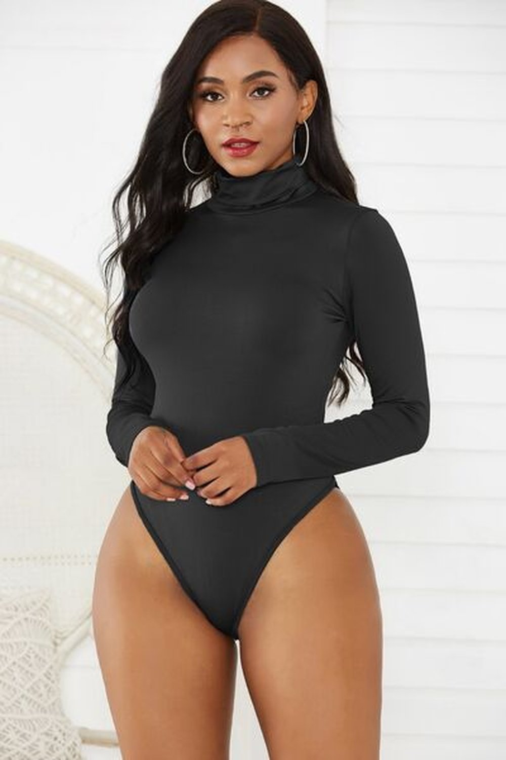 Turtleneck Long Sleeve Bodysuit - Bodysuit - FITGGINS