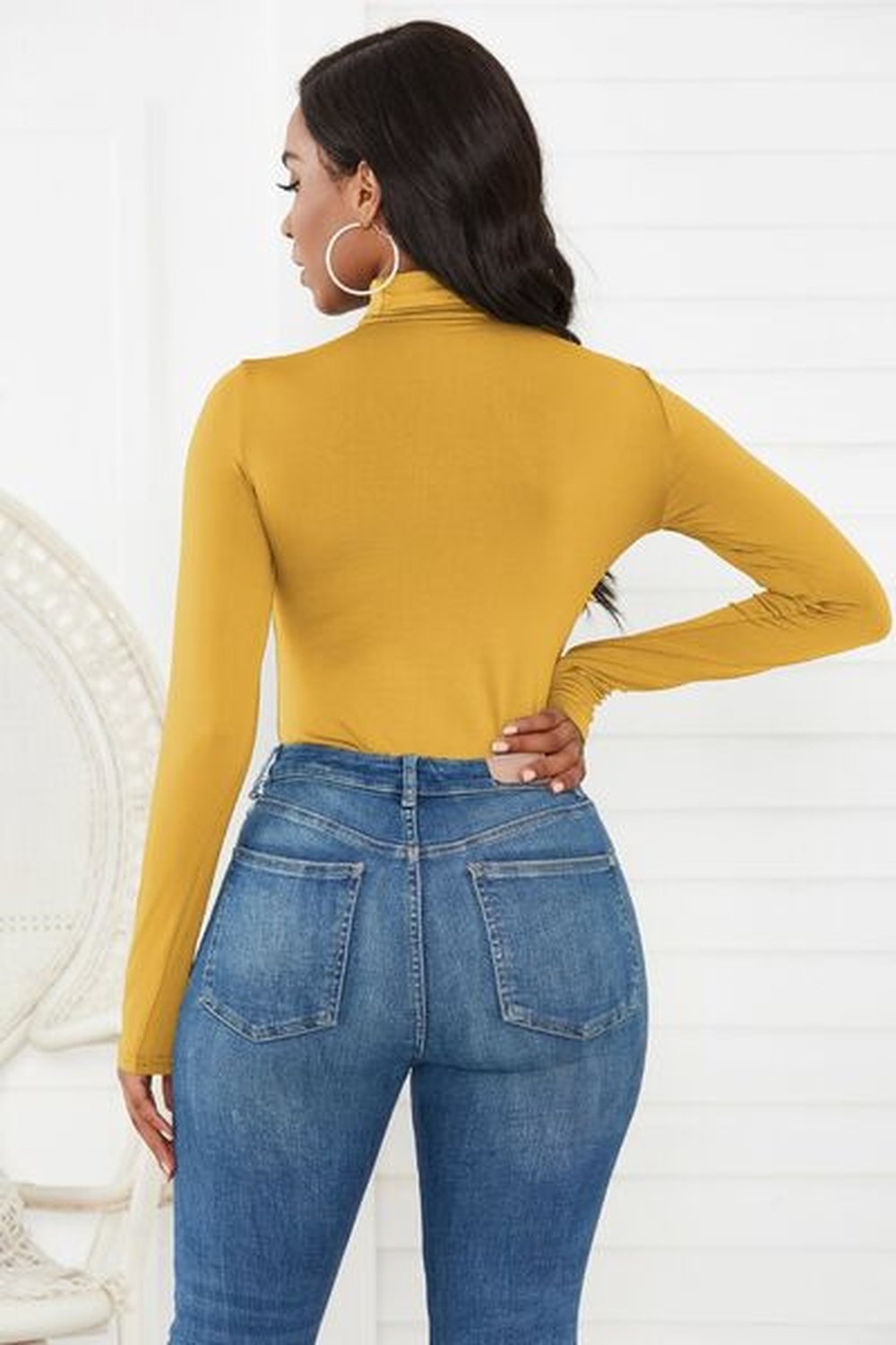 Turtleneck Long Sleeve Bodysuit - Bodysuit - FITGGINS