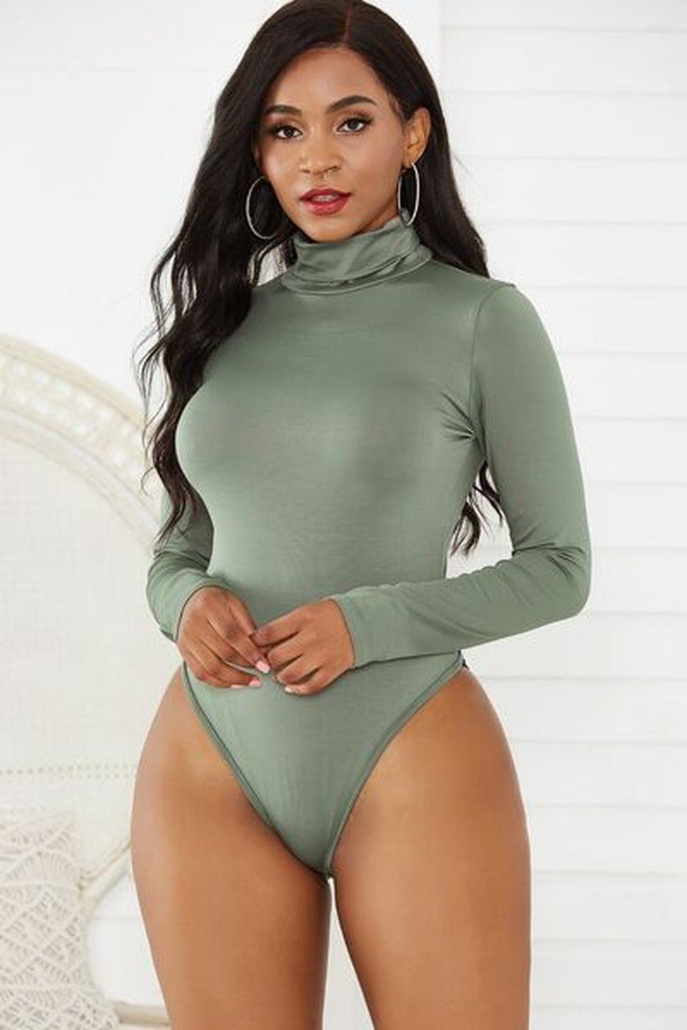 Turtleneck Long Sleeve Bodysuit - Bodysuit - FITGGINS