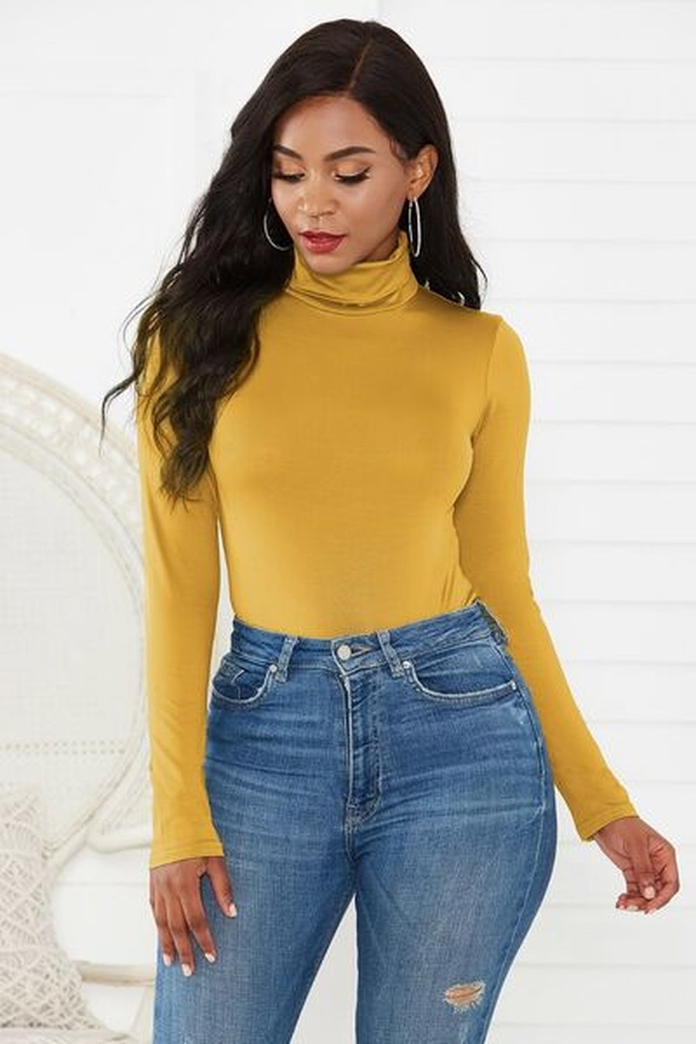 Turtleneck Long Sleeve Bodysuit - Bodysuit - FITGGINS