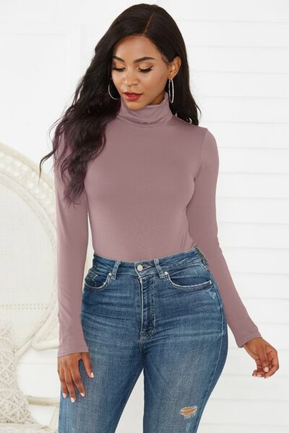 Turtleneck Long Sleeve Bodysuit - Bodysuit - FITGGINS