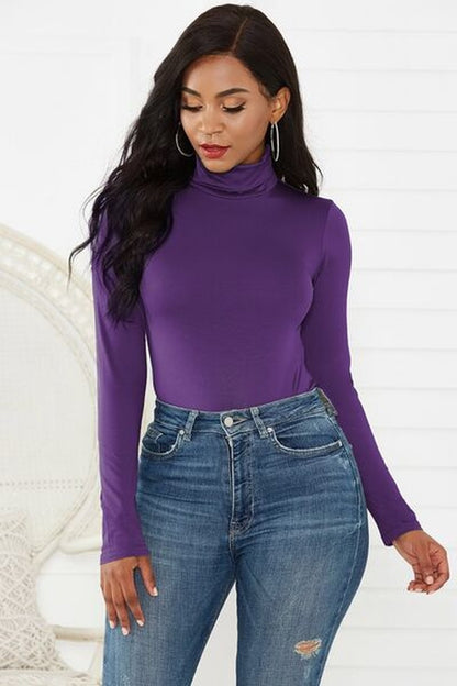 Turtleneck Long Sleeve Bodysuit - Bodysuit - FITGGINS