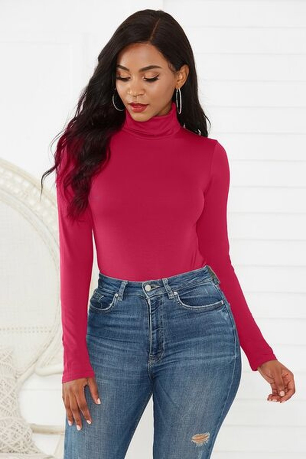 Turtleneck Long Sleeve Bodysuit - Bodysuit - FITGGINS